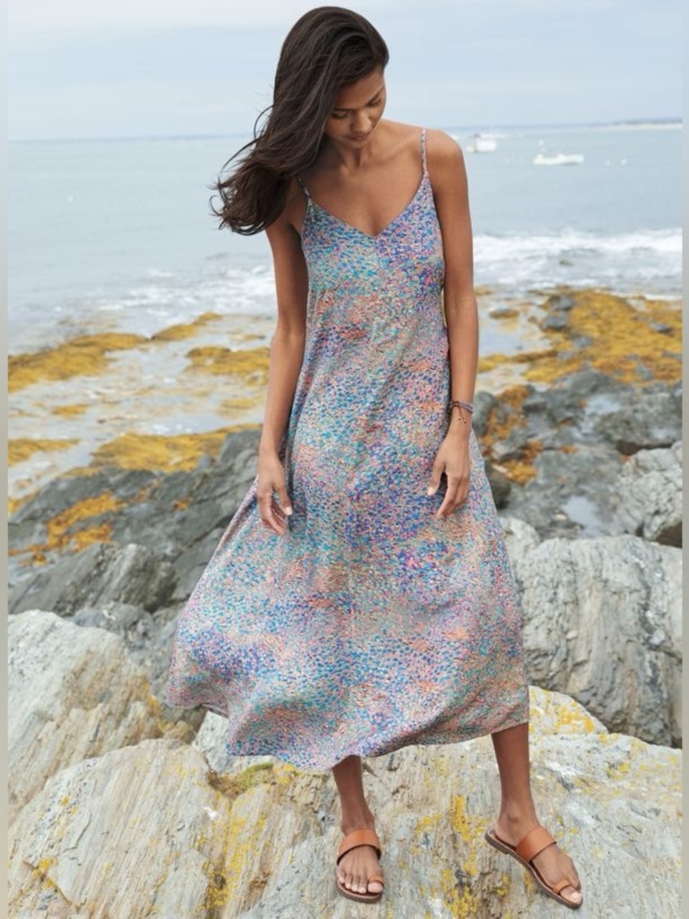 Peruvian Connection Floral Viscose Maxi Dress Small Adjustable Strap Boho